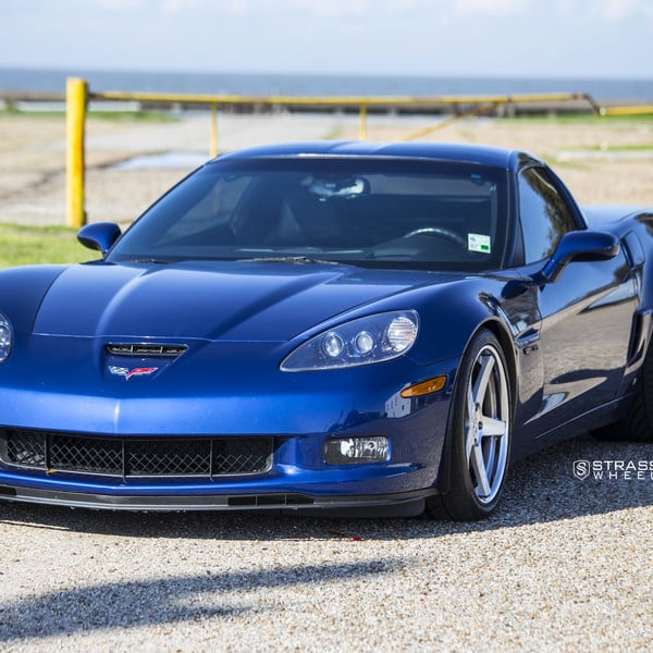 Blue Chevy Corvette with Custom Halo Headlights - Photo by Strasse Forged