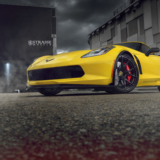 Yellow Chevy Corvette with Blacked Out Bumper Grille - Photo by Strasse Forged
