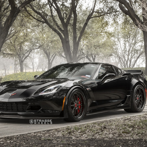 Black Chevy Corvette with Custom Body Kit - Photo by Strasse Forged