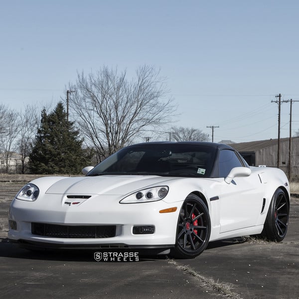 Custom Headlights on White Chevy Corvette - Photo by Strasse Forged