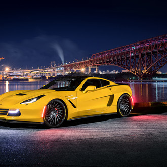 Carbon Fiber Front Lip on Yellow Chevy Corvette - Photo by Forgiato