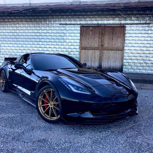 Black Chevy Corvette with Dark Smoke LED Headlights - Photo by Forgeline Motorsports