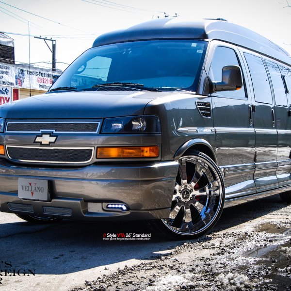 Gray Chevy Express with Chrome Mesh Grille - Photo by Vellano