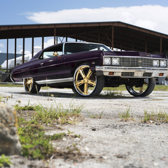 Eggplant Purple Chevy Impala Donk on Gold Wheels