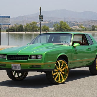 Custom Vented Hood on Green Chevy Monte Carlo - Photo by Forgiato
