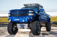 Electric Blue Silverado HD with Fully Custom Suspension and Large Tires