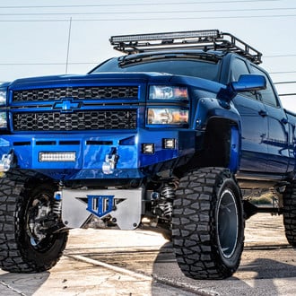 Electric Blue Silverado HD with Fully Custom Suspension and Large Tires