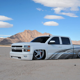Front Bumper with Fog Lights on White Lowered Chevy Silverado - Photo by Phil Gordon