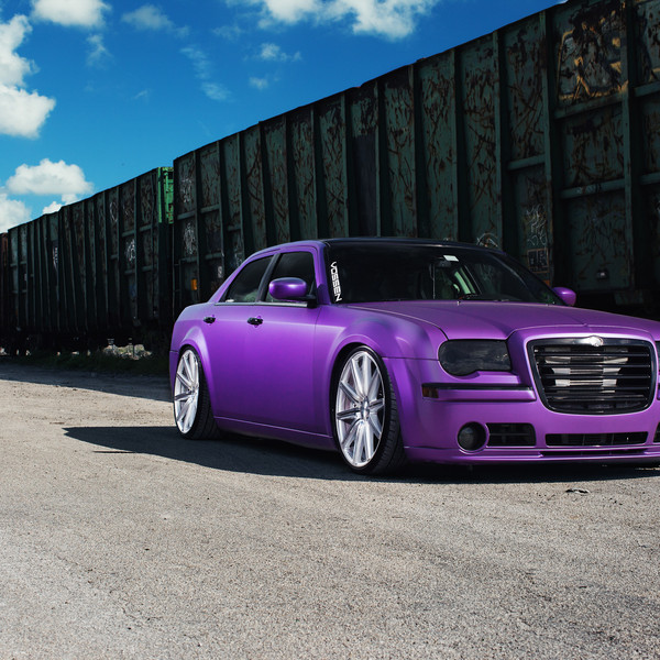 Custom Purple Matte Chrysler 300 with Blacked Out Grille - Photo by Vossen