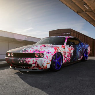 Custom Painted Dodge Challenger with Color Halo Headlights - Photo by Rohana Wheels