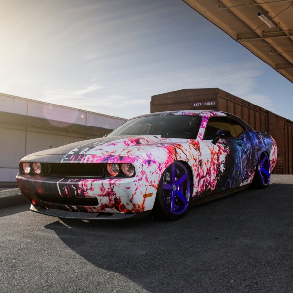 Custom Painted Dodge Challenger with Color Halo Headlights - Photo by Rohana Wheels