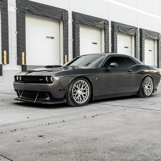 Custom Front Bumper Lip Spoiler on Gray Dodge Challenger - Photo by Rohana Wheels