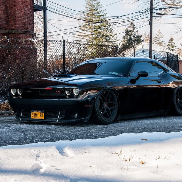 Aftermarket Vented Hood on Black Dodge Challenger RT - Photo by Avant Garde Wheels