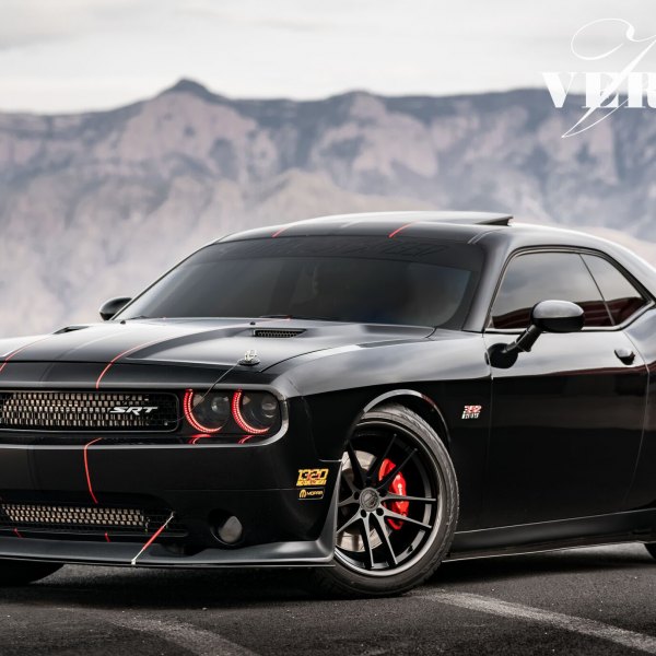 Red Color Halo Headlights on Black Dodge Challenger - Photo by Vertini Wheels