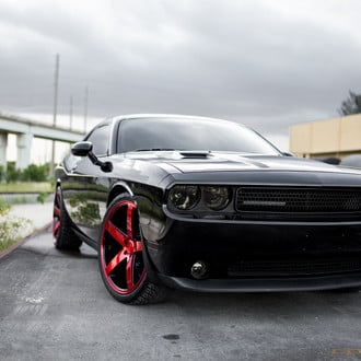 Red Concavo Custom Wheels On All-Black Dodge Challenger - Photo by Concav