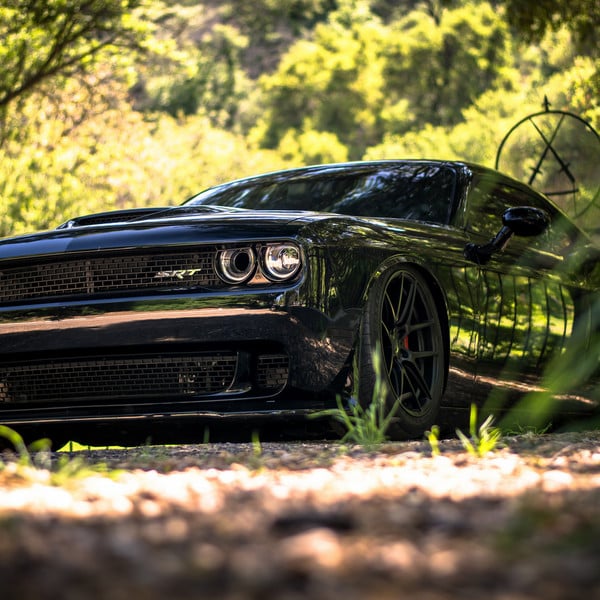 Muscular Challenger SRT With Black and Yellow Retro Plates - Photo by ACE Alloy