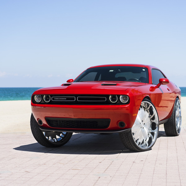 Red Dodge Challenger with Custom DBU Wheels - Photo by DUB