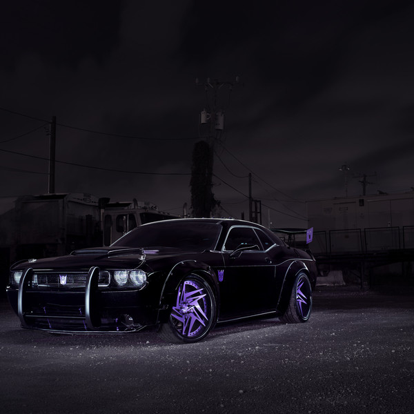 Custom Black Dodge Challenger with Purple Zaggs DUB Rims - Photo by DUB
