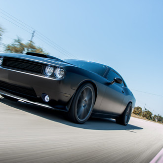 Black Dodge Challenger with Custom Hood - Photo by Vossen
