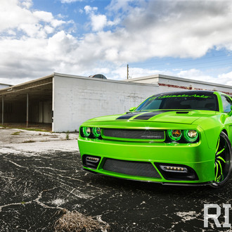 Lime Dodge Challenger With a Massive Widebody Kit - Photo by William Stern