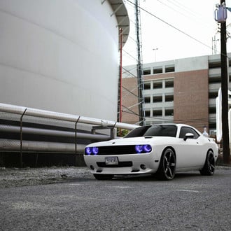 Beast Mode On: Custom White Dodge Challenger with Halo Headlights