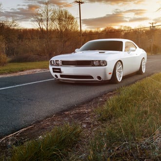 Custom Front Lip on White Dodge Challenger - Photo by Vossen