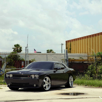 Black Dodge Challenger RT with Custom Hood - Photo by Vossen