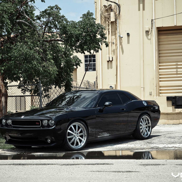 Custom Vented Hood on Black Dodge Challenger - Photo by Vossen