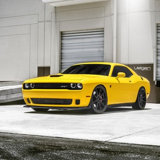 Yellow Dodge Challenger SRT with Custom Hood - Photo by Velgen