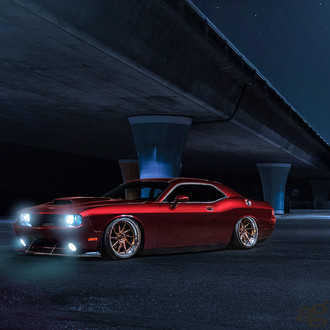 Red Stanced Dodge Challenger RT with Custom Hood - Photo by Avant Garde Wheels