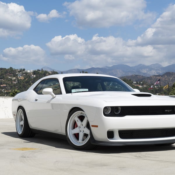 White Dodge Challenger SRT with Custom Vented Hood - Photo by Forgiato