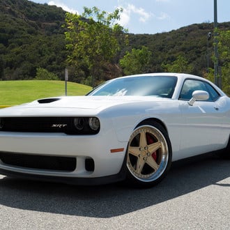 Aftermarket Front Lip on White Dodge Challenger SRT - Photo by Forgiato