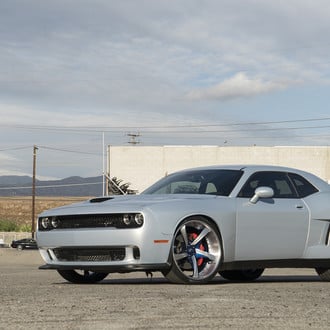 Silver Dodge Challenger with Custom Vented Hood - Photo by Forgiato