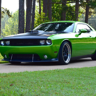 Green Dodge Challenger with Aftermarket Front Lip - Photo by Forgeline Motorsports