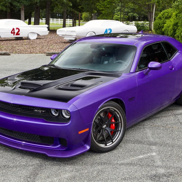 Purple Dodge Challenger with Aftermarket Vented Hood  - Photo by Forgeline Motorsports