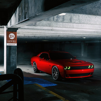Color Halo Headlights on Red Dodge Challenger - Photo by Forgiato