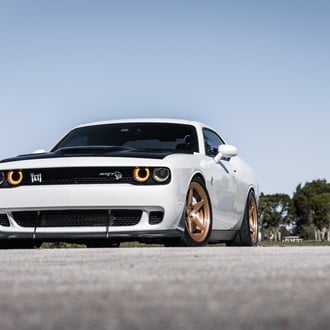 Aftermarket Vented Hood on White Dodge Challenger SRT - Photo by Vossen
