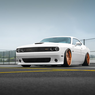 Slammed White Dodge Challenger Fitted with Rose Gold Avant Garde Wheels