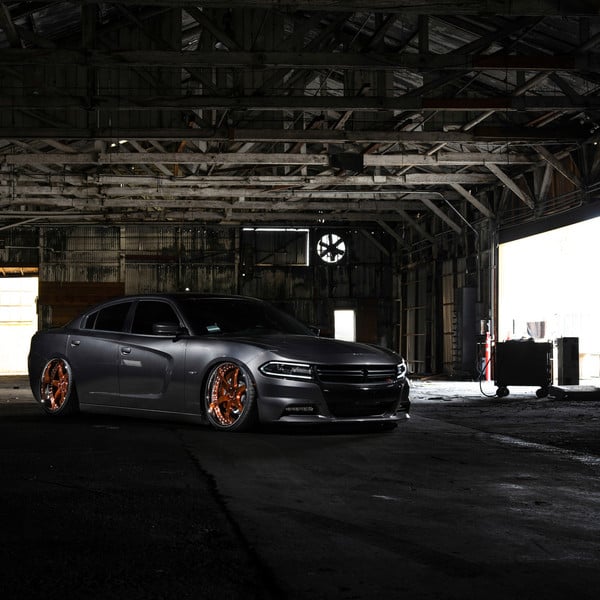 Slammed Charger on Gold Custom Rims - Photo by Avant Garde
