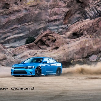 Drift and Burnouts on a Blue Charger Scat Pack - Photo by Black Diamond