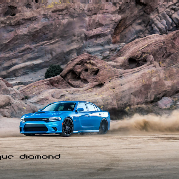 Drift and Burnouts on a Blue Charger Scat Pack - Photo by Black Diamond