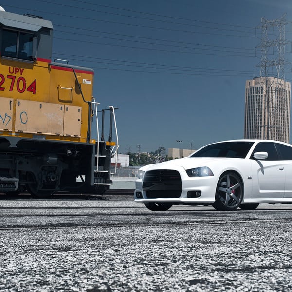 White Dodge Charger SRT with Custom Front Bumper - Photo by Vossen