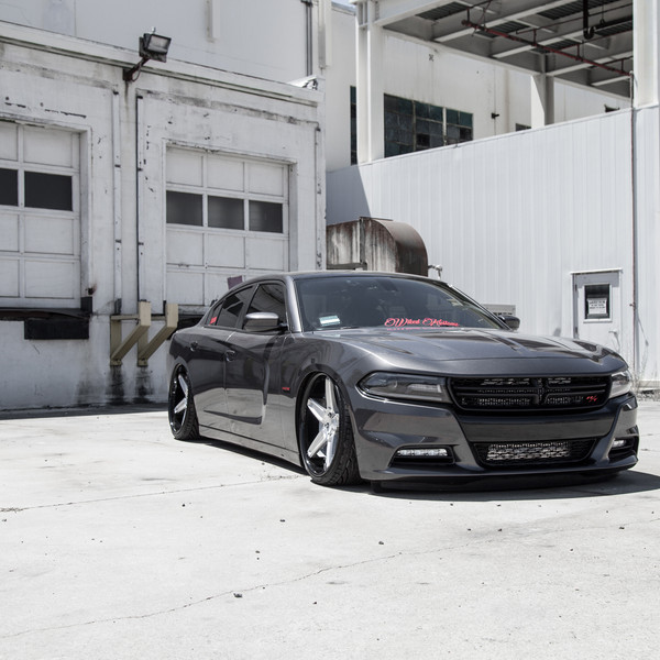 Gray Dodge Charger with Dark Smoke Headlights - Photo by Avant Garde Wheels