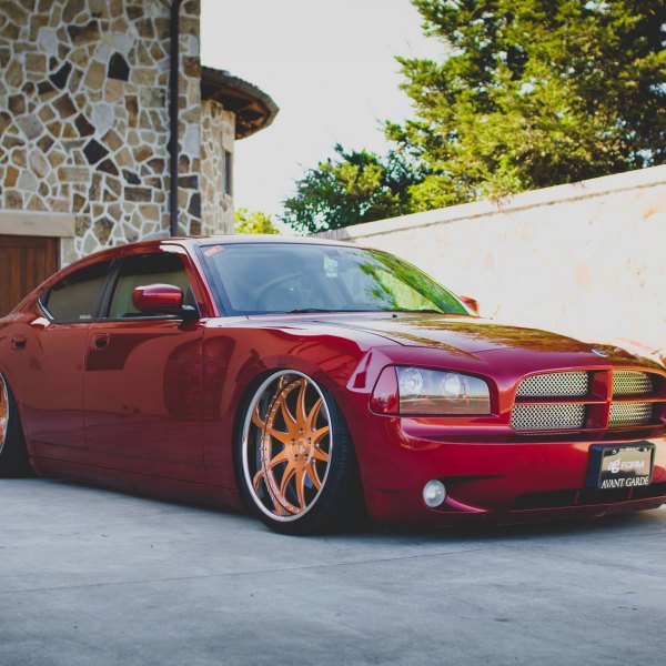 Custom Red Stanced Dodge Charger - Photo by Avant Garde Wheels