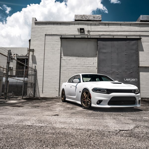 White Dodge Charger with Custom Hood - Photo by Velgen