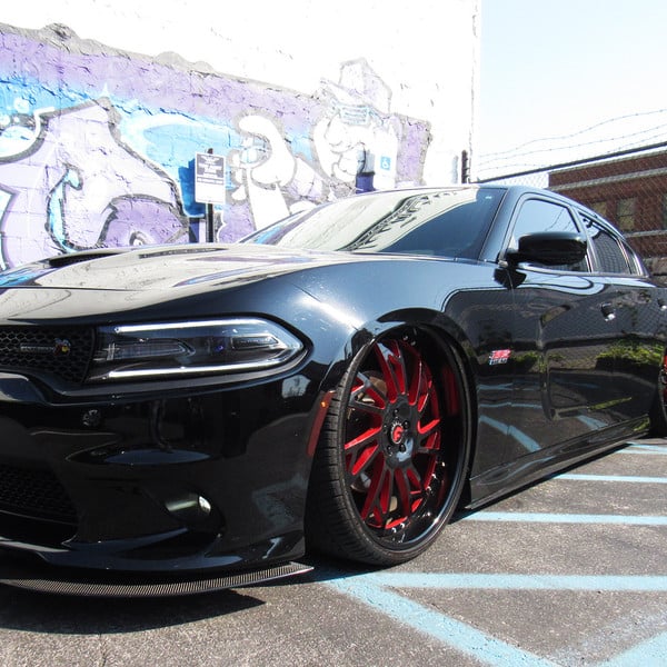 Carbon Fiber Front Lip on Black Dodge Charger Hemi - Photo by Forgiato