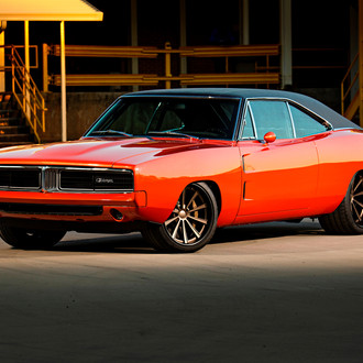 Custom Red Dodge Charger with Chrome Grille - Photo by Forgeline Motorsports