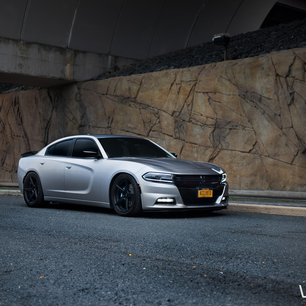 Front Bumper with LED Lights on Silver Dodge Charger - Photo by Velgen