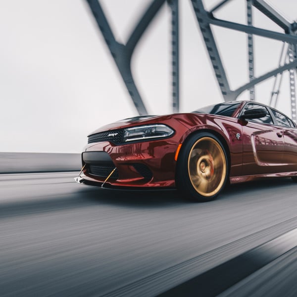 Red Dodge Charger SRT with Blacked Out Mesh Grille - Photo by Vossen