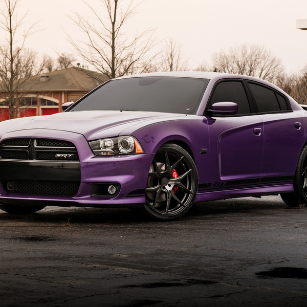 Custom Halo Headlights on Purple Dodge Charger - Photo by Rohana Wheels